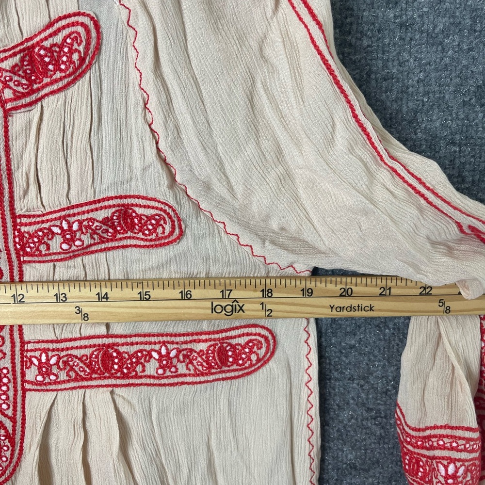 Free People Dress Women’s XS Wind‎ Willow Embroidered Cream and Red Summer - Picture 13 of 15